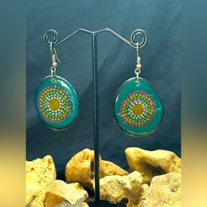 Teal & Multi Colored Mandala Poker Dot Earrings